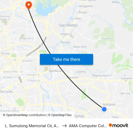 L. Sumulong Memorial Cir, Antipolo City, Manila to AMA Computer College Fairview map