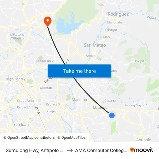Sumulong Hwy, Antipolo City, Manila to AMA Computer College Fairview map