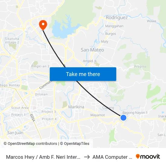 Marcos Hwy / Amb F. Neri Intersection, Antipolo City, Manila to AMA Computer College Fairview map