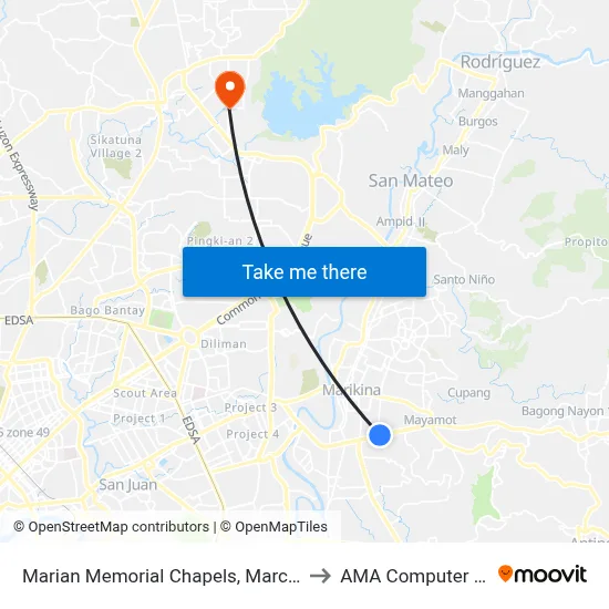 Marian Memorial Chapels, Marcos Hwy, Antipolo City, Manila to AMA Computer College Fairview map