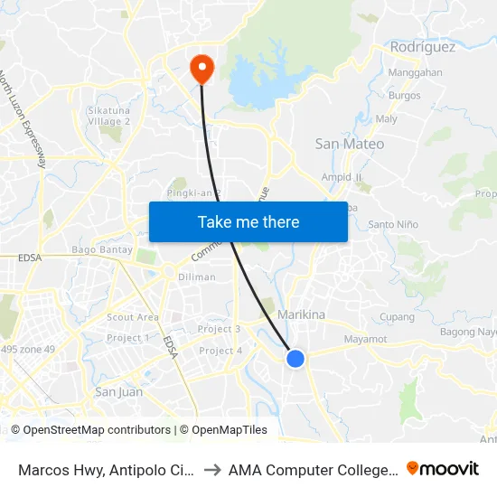 Marcos Hwy, Antipolo City, Manila to AMA Computer College Fairview map