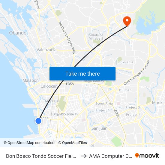 Don Bosco Tondo Soccer Field, Radial Road 10, Manila to AMA Computer College Fairview map