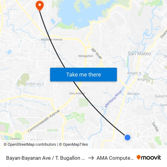 Bayan-Bayanan Ave / T. Bugallon St Intersection, Marikina City, Manila to AMA Computer College Fairview map