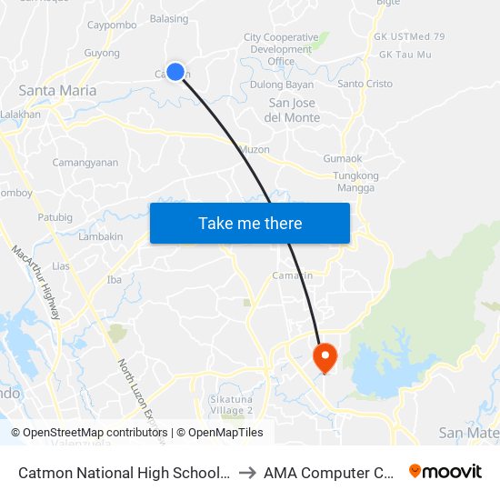 Catmon National High School, Santa Maria, Manila to AMA Computer College Fairview map
