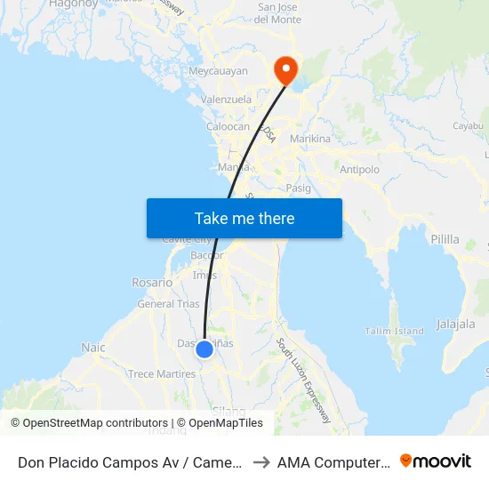 Don Placido Campos Av / Camerino Av, Dasmariñas City, Manila to AMA Computer College Fairview map