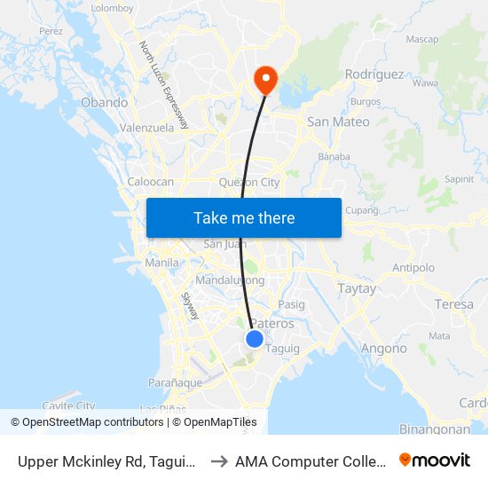 Upper Mckinley Rd, Taguig City, Manila to AMA Computer College Fairview map