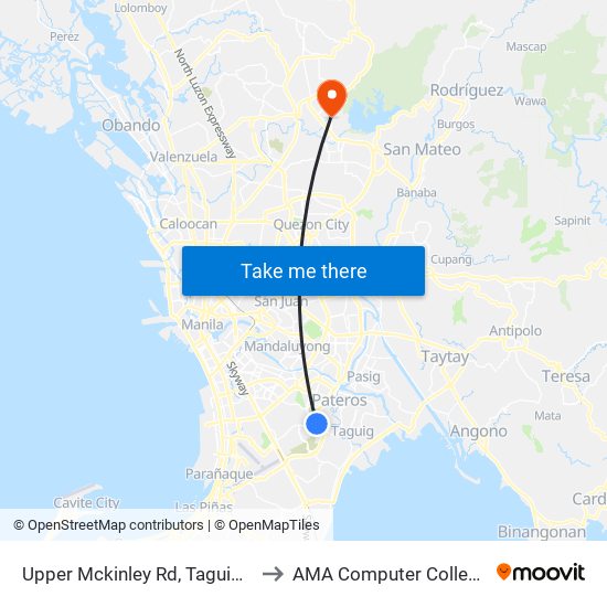 Upper Mckinley Rd, Taguig City, Manila to AMA Computer College Fairview map