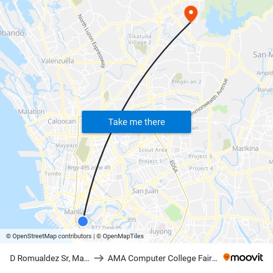D Romualdez Sr, Manila to AMA Computer College Fairview map