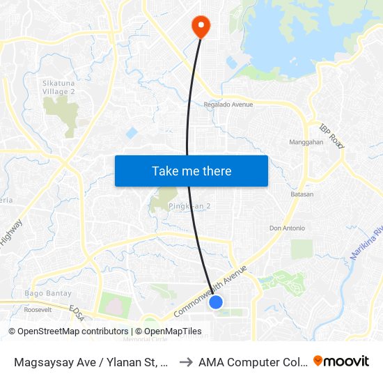 Magsaysay Ave / Ylanan St, Quezon City, Manila to AMA Computer College Fairview map