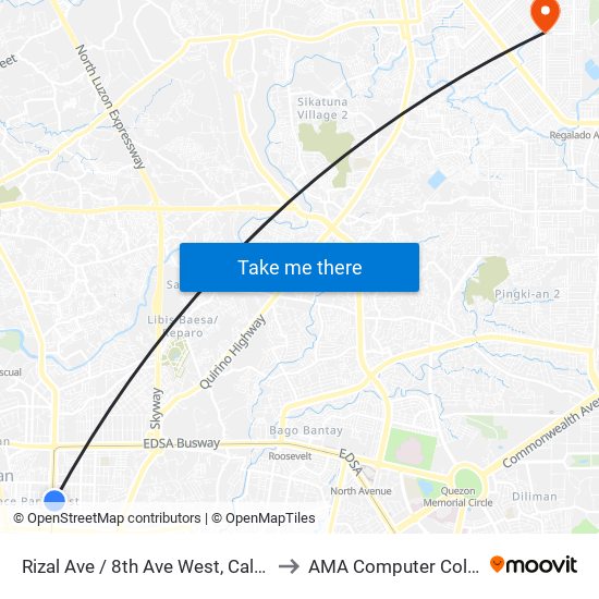 Rizal Ave / 8th Ave West, Caloocan City, Manila to AMA Computer College Fairview map