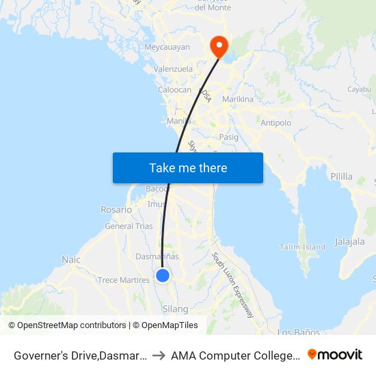 Governer's Drive,Dasmarinas City to AMA Computer College Fairview map