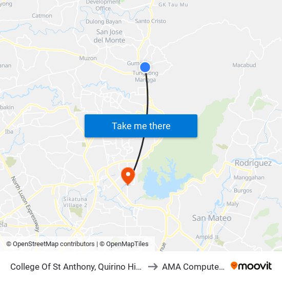 College Of St Anthony, Quirino Highway, City Of San Jose Del Monte to AMA Computer College Fairview map