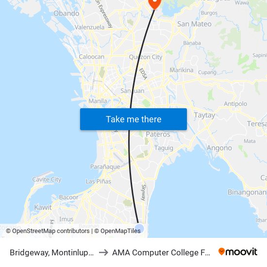 Bridgeway, Montinlupa City to AMA Computer College Fairview map