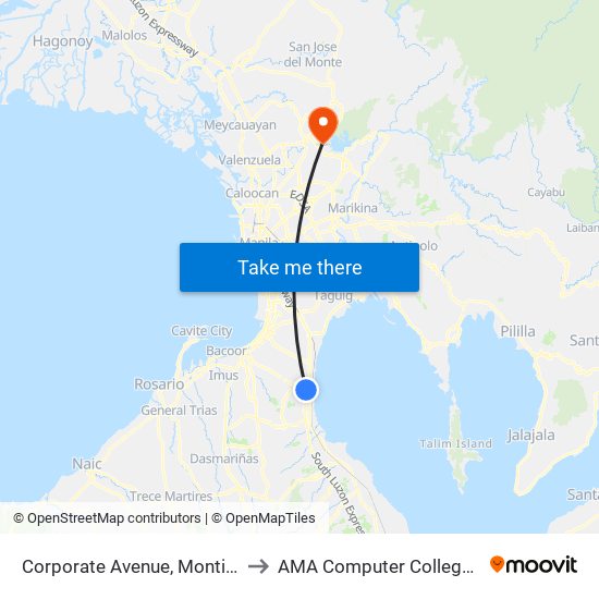 Corporate Avenue, Montinlupa City to AMA Computer College Fairview map