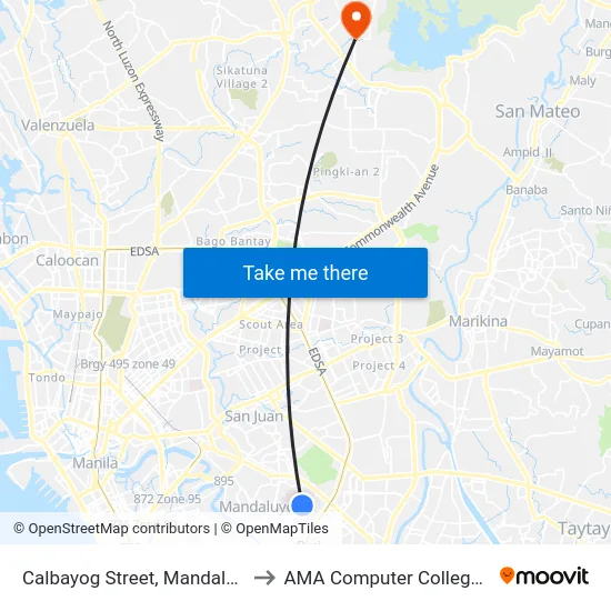 Calbayog Street, Mandaluyong City to AMA Computer College Fairview map