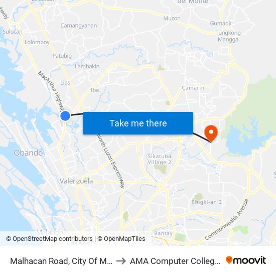 Malhacan Road, City Of Meycauayan to AMA Computer College Fairview map