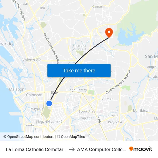 La Loma Catholic Cemetary, Manila City to AMA Computer College Fairview map