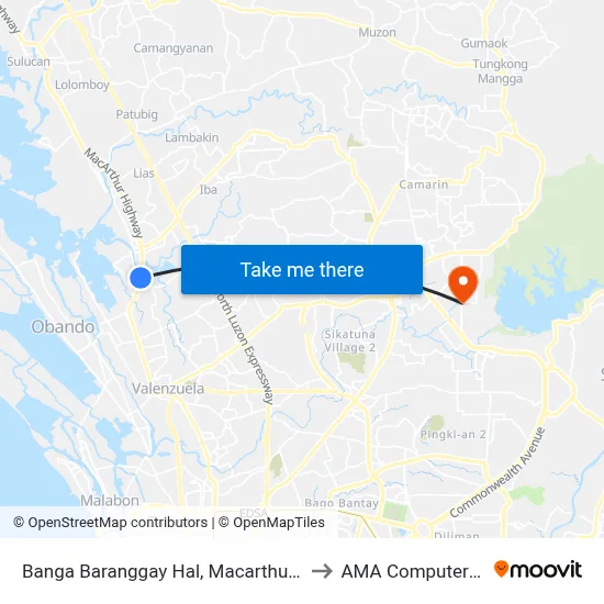 Banga Baranggay Hal, Macarthur Highway, City Of Meycauayan to AMA Computer College Fairview map