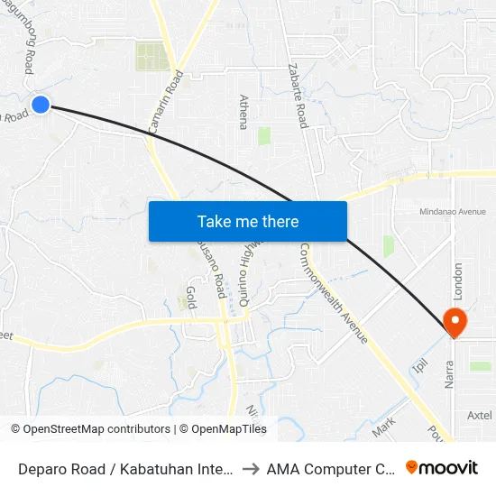Deparo Road / Kabatuhan Intersection, Caloocan City to AMA Computer College Fairview map