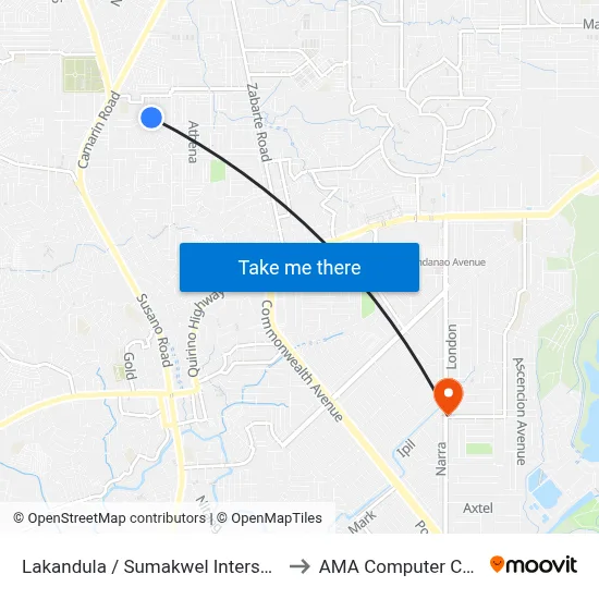 Lakandula / Sumakwel Intersection, Valenzuela City to AMA Computer College Fairview map