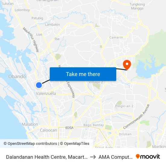 Dalandanan Health Centre, Macarthur Highway, Dalandanan, Valenzuela City to AMA Computer College Fairview map