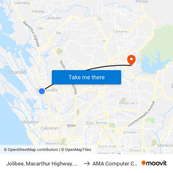 Jolibee, Macarthur Highway, Malinta, Valenzuela City to AMA Computer College Fairview map