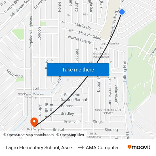 Lagro Elementary School, Ascencion Avenue, Quezon City to AMA Computer College Fairview map