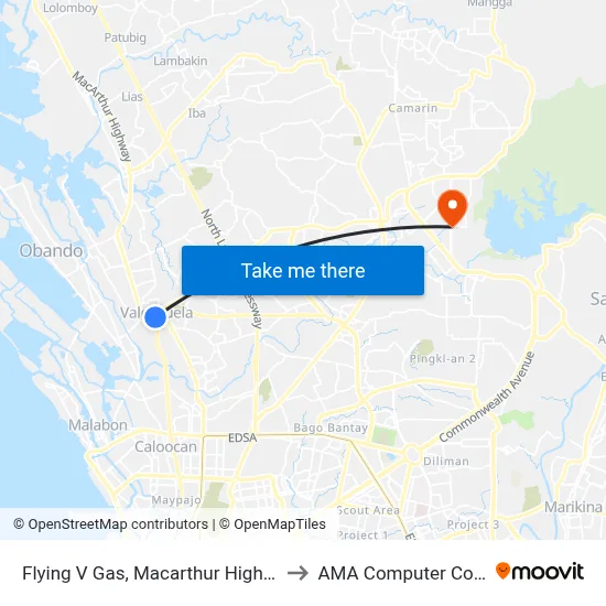 Flying V Gas, Macarthur Highway, Valenzuela City to AMA Computer College Fairview map