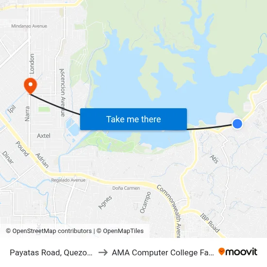 Payatas Road, Quezon City to AMA Computer College Fairview map