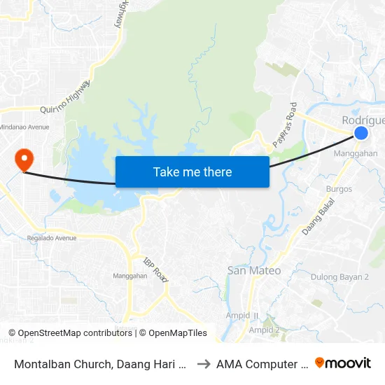 Montalban Church, Daang Hari Streeet Intersection, Rodriguez to AMA Computer College Fairview map