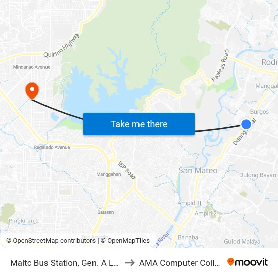 Maltc Bus Station, Gen. A Luna, San Mateo to AMA Computer College Fairview map