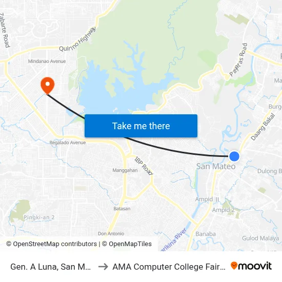 Gen. A Luna, San Mateo to AMA Computer College Fairview map