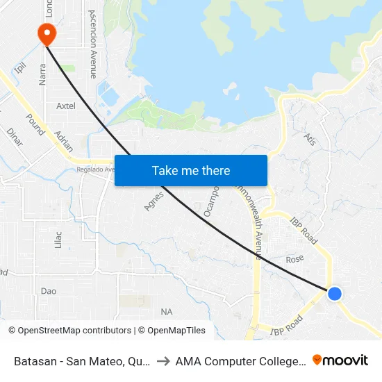 Batasan - San Mateo, Quezon City to AMA Computer College Fairview map