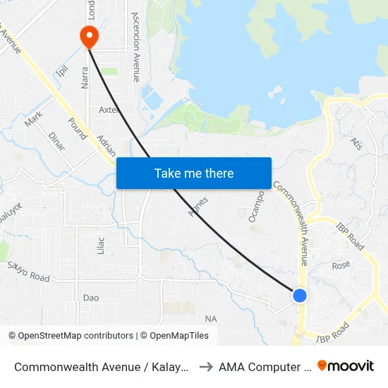 Commonwealth Avenue / Kalayaan A Intersection, Quezon City to AMA Computer College Fairview map