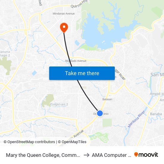 Mary the Queen College, Commonwealth Avenue, Quezon City to AMA Computer College Fairview map