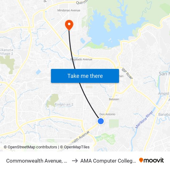 Commonwealth Avenue, Quezon City to AMA Computer College Fairview map