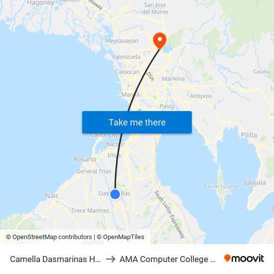 Camella Dasmarinas Highway to AMA Computer College Fairview map