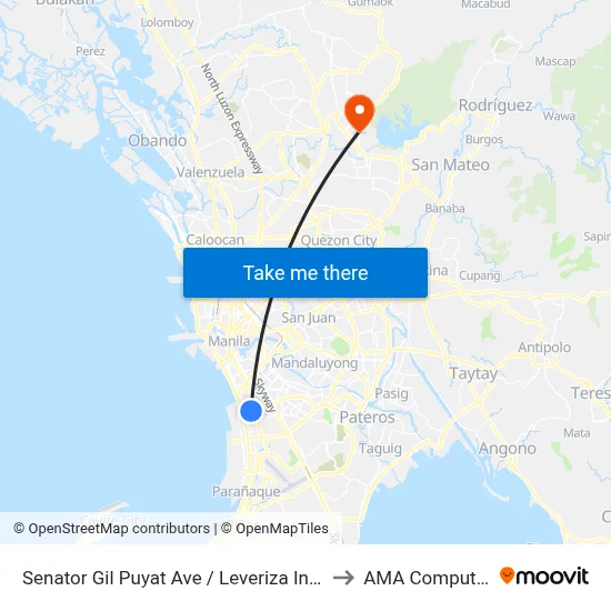 Senator Gil Puyat Ave / Leveriza Intersection West Bound, Lungsod Ng Pasay to AMA Computer College Fairview map