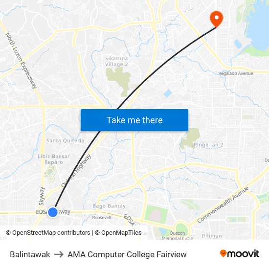 Balintawak to AMA Computer College Fairview map