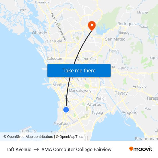 Taft Avenue to AMA Computer College Fairview map