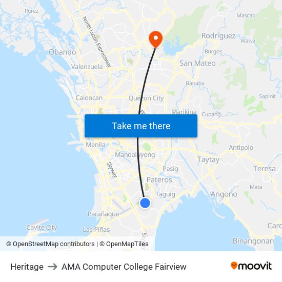 Heritage to AMA Computer College Fairview map