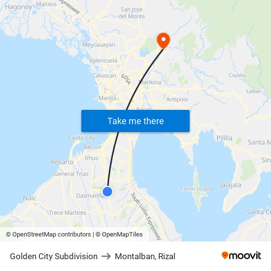 Golden City Subdivision to Montalban, Rizal map