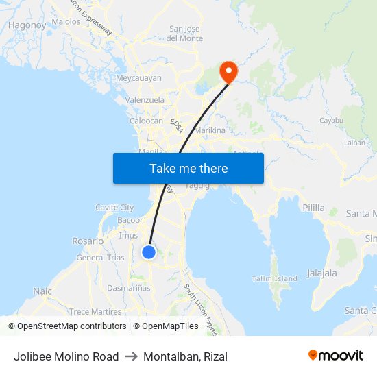 Jolibee Molino Road to Montalban, Rizal map