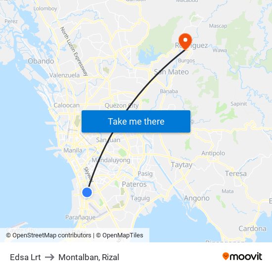 Edsa Lrt to Montalban, Rizal map