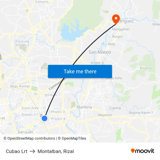 Cubao Lrt to Montalban, Rizal map