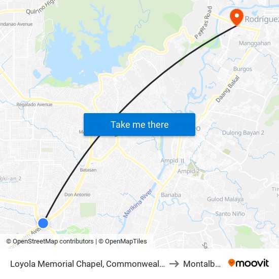 Loyola Memorial Chapel, Commonwealth Avenue, Quezon City to Montalban, Rizal map