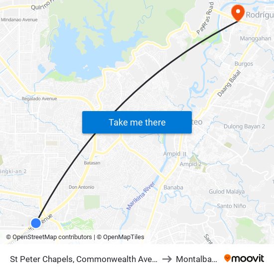 St Peter Chapels, Commonwealth Avenue, Quezon City to Montalban, Rizal map