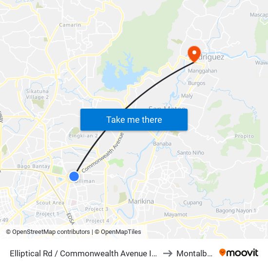 Elliptical Rd / Commonwealth Avenue Intersection, Quezon City to Montalban, Rizal map