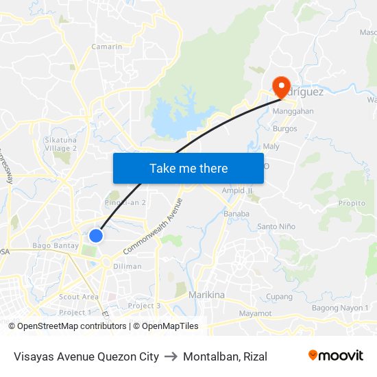 Visayas Avenue Quezon City to Montalban, Rizal map