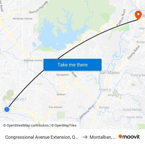 Congressional Avenue Extension, Quezon City to Montalban, Rizal map